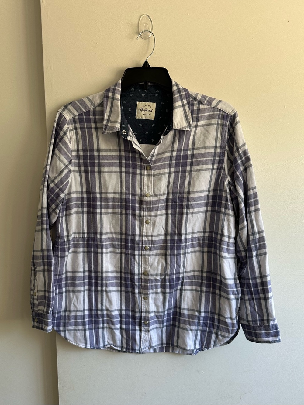Jachs White and Purple Plaid Button-Down Shirt for Women